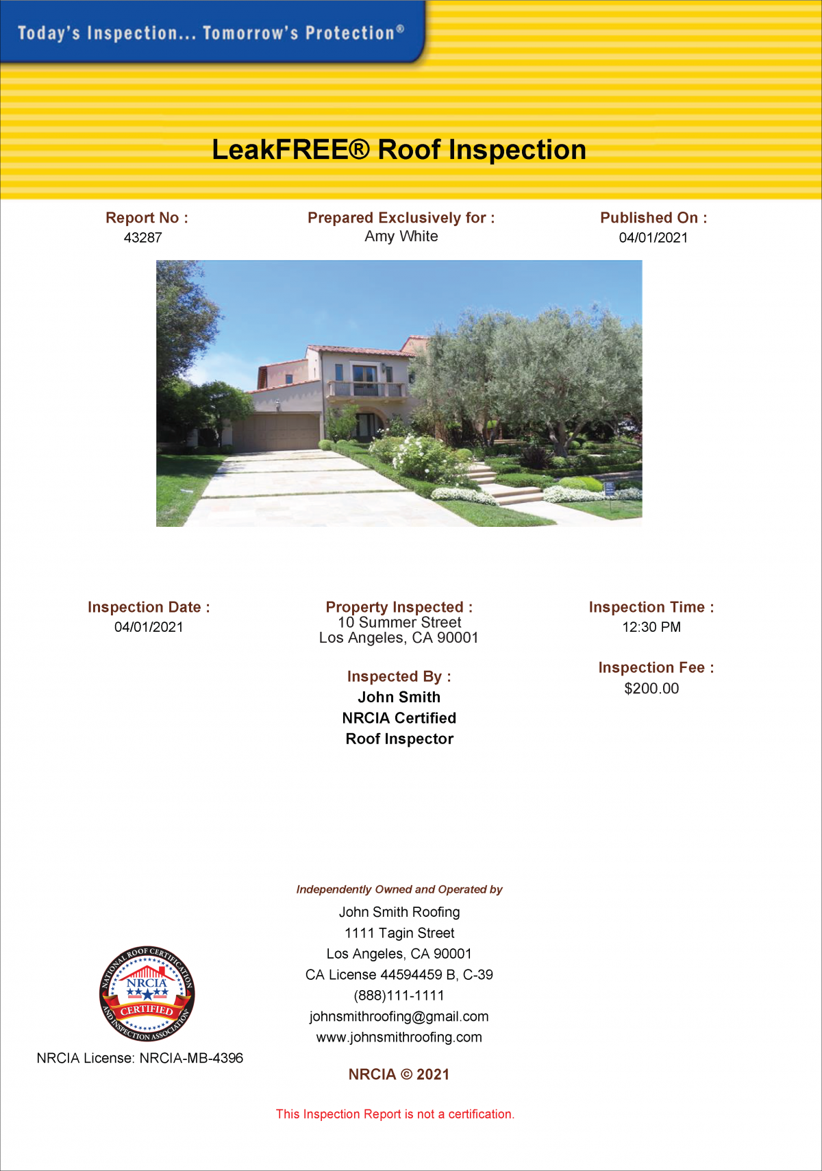Cover page of a roof inspection report | Nansemond River Roofing & Siding