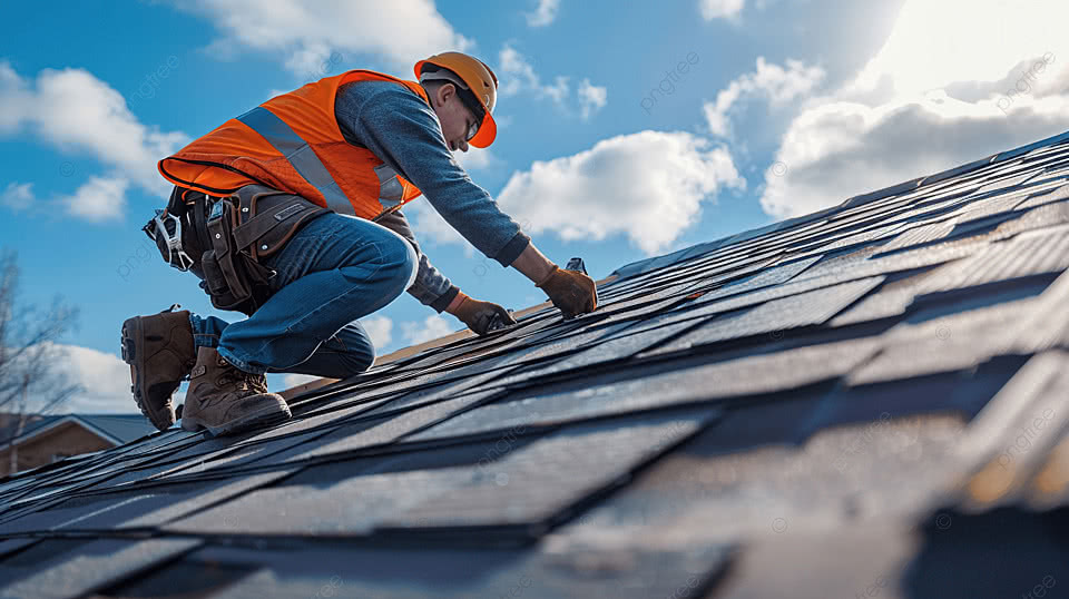 Roofer nailing shingles during roof installation | Nansemond River Roofing & Siding